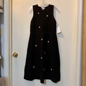 Free Assembly Black Knit Crew Neck Floral Jeweled Midi Dress - Size M 8-10 - NWT
